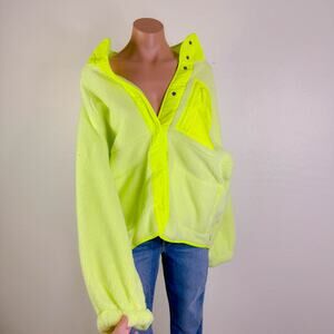 Puma Sherpa Fleece Jacket w/ Woven Pocket Neon Yellow Green Winter Active XL NWT